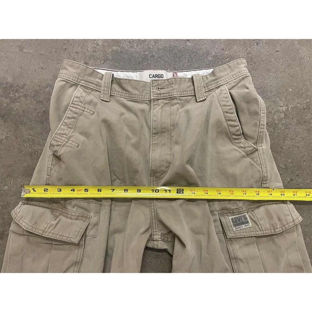 Levis Cargo Shorts Mens 31 Beige Canvas Relaxed Utility Pockets Workwear Zip Fly